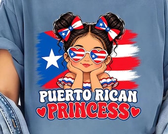 Puerto Rican Princess Girl Png, Flag Hispanic Heritage Month Kids Shirt Design, Digital Download