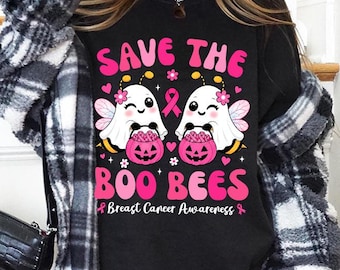 Save The Boo Bees Png, Breast Cancer Halloween Ghost Pink Ribbon Design, Breast Cancer Awareness Png, Digital Download