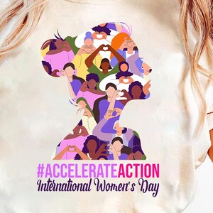 Journée internationale de la femme, action accélérée pour les femmes qui ont du pouvoir, idée cadeau téléchargement numérique sublimation PNG