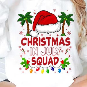 Christmas In July Squad Funny Summer Xmas Men Women Kids png, Christmas In Summer, Summer Vibes Png, Tropical Santa , Holiday Png
