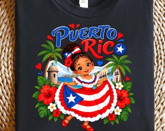 Puerto Rican Princess Girl Png, Flag Hispanic Heritage Month Kids Shirt Design, Digital Download