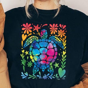 Boho Floral Sea Turtle PNG, Summer Png, Brushstroke Turtle Png, Beach Png, Turtle Png, Nautical Sublimation Designs, Fisherman Aesthetic Png