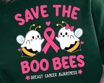 Save The Boo Bees Png, Breast Cancer Halloween Ghost Pink Ribbon Design, Breast Cancer Awareness Png, Digital Download