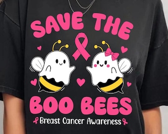 Save The Boo Bees Png, Breast Cancer Halloween Ghost Pink Ribbon Design, Breast Cancer Awareness Png, Digital Download