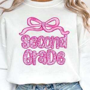 Preppy Back to School Girly Pink Bow Second Grade First Day png,Preppy Back to School PNG Bundle, Teacher Coquette First Day of School Shirt