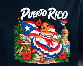 Puerto Rican Princess Girl Png, Flag Hispanic Heritage Month Kids Shirt Design, Digital Download