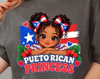 Puerto Rican Princess Girl Png, Flag Hispanic Heritage Month Kids Shirt Design, Digital Download