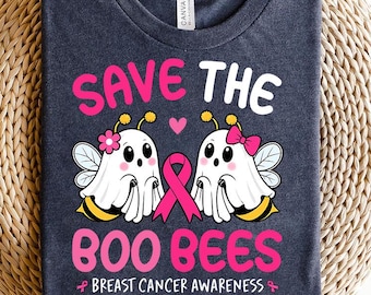 Save The Boo Bees Png, Breast Cancer Halloween Ghost Pink Ribbon Design, Breast Cancer Awareness Png, Digital Download