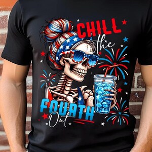 Funny Skeleton US Flag 4th Of July Cute Chill The Fourth Out png, Vintage Retro American Flag 4th of July Design, Funny Patriotic USA PNG