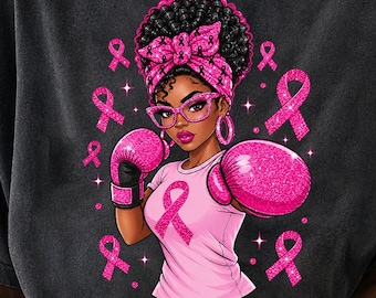 Women Black African American Fight Breast Cancer Pink Ribbon Design, Breast Cancer Awareness Png, Digital Download