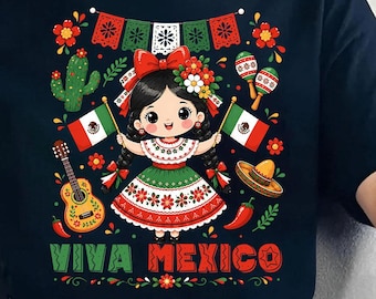 Viva Mexico Toddler Girls Flores Mexican Independence Day Png, Funny Shirt Design