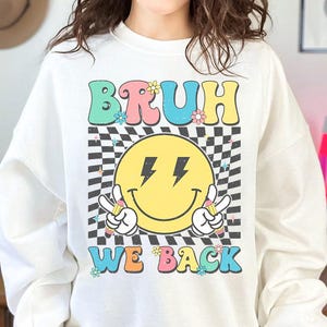 Bruh We Back Groovy Back To School Boys Girls Kids Teachers png, Bruh We Back Teachers Retro Smile Face Groovy Back To School png