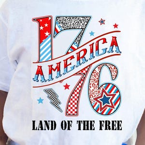 Retro 1776 America Land Of The Free Png, Patriotic Sublimation Design, 4th Of July Shirt Png, Independence Day Png, Red White And Blue Png