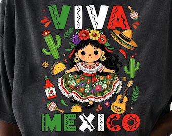 Viva Mexico Toddler Girls Flores Mexican Independence Day Png, Funny Shirt Design