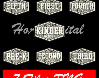 5+ Files Camo Teacher Preppy 1st 2nd 3rd 4th 5th Grade PreK Kindergarten Back To School Boys Kids Png, Digital Download