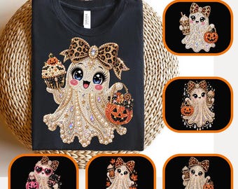 5+ Files Halloween Cute Boo Ghost Leopard Bow Pumpkin Spooky Season Shirt Design, Digital Download