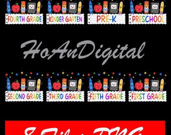 5+ Files Back To School 5th/ 4th/ 3rd/ 2nd/ 1st Grade / prek/ kindergarten Grade First Day Apple Pencil Kids Gifts Png, Digital Download