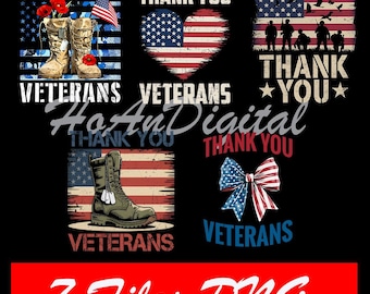 5+ Patriotic American Flag Thank You Veterans Men Women Kids Png Bundle