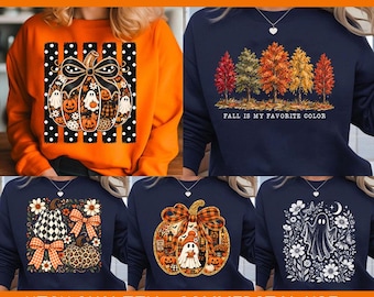 5+ Files Fall Is My Favorite Color Vintage Thanksgiving Autumn Trees Png, Ghost Halloween Pumpkin Season Shirt Design, Digital Download