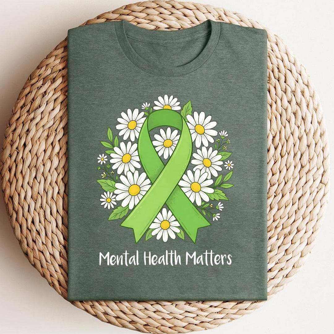 Mental Health Matters Awareness Floral Green Ribbon Support PNG ...