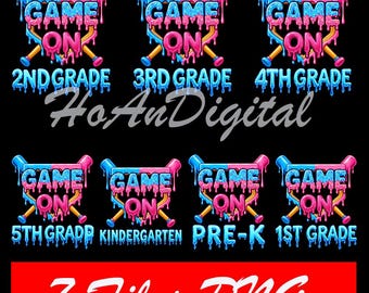 5+ Files 1st Grade/ 2nd/ 4th/ 5th Grade/ prek/ Kindergarten Back To School Baseball Drip Game On Png, Digital Download