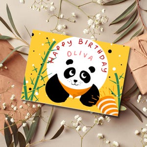 Invitación de cumpleaños de panda, plantilla editable de Canva para niños, descarga instantánea, invitación de cumpleaños con temática animal 0037