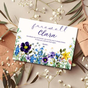 Modèle de toile de carte d'adieu fleurs sauvages, carte d'adieu florale modifiable, numérique imprimable pour cadeau collègue ou enseignant 0143