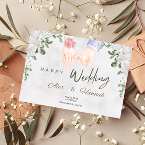 Pinky Promise Wedding Invitation Template, Editable Digital Floral Card, Modern Romantic Printable Invite for Couples 0210