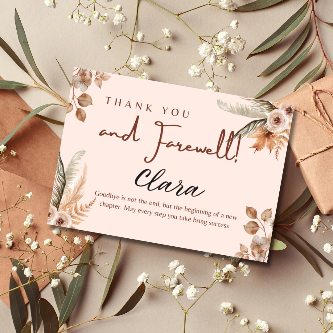 Boho Neutral Canva Farewell Card, Editable Goodbye Template, Printable ...