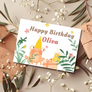 Cute Frog Birthday Invitation Template for Kids, Editable Canva Card, Digital Party Invite for Oliva, Animal Theme, Instant Gift 0030
