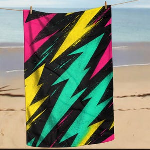 Vintage Graffiti Towel, Trendy Geometric Present, Black Yellow Swim Blanket, Funky Flash Wrap Gift, Festive Vacation Towel, Pool Mat B0162