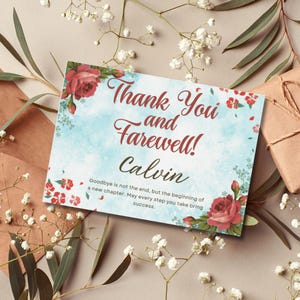 Bloemen afscheidskaartcanvasjabloon, bewerkbare bedankkaart, aangepaste digitale download, afdrukbaar Office Goodbye-cadeau 0154