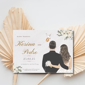 Minimalist Couple Wedding Invite, Editable Canva Template, Printable Neutral Design, Elegant Floral Wedding Card Download 0214