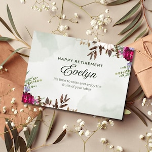 Retirement Card Canva Template, Sage Green Watercolor & Floral Design, Editable Digital Download, Gift for Her or Teacher 0128