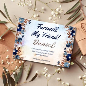 Modèle Canva de carte Au revoir, message d'adieu imprimable, design floral élégant pour collègue ou ami 0157