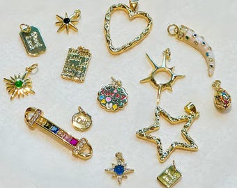 18K Gold Plated Celestial Charms – Star, Heart, Evil Eye Pendants for Jewelry Making