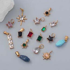 Set met 18 kt vergulde kristallen bedels | Geometrische hangers ster zon | Natuursteen Benodigdheden voor het maken van sieraden | Gefacetteerde edelsteenbedels bulk