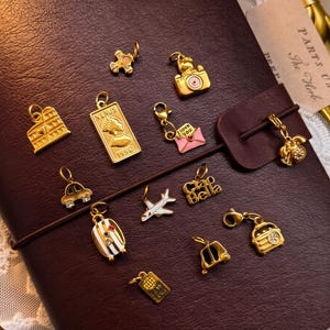 18K Gold Plated Stainless Steel Travel Charms, Camera, Passport, Plane, Jewelry Making, Bracelet Pendant