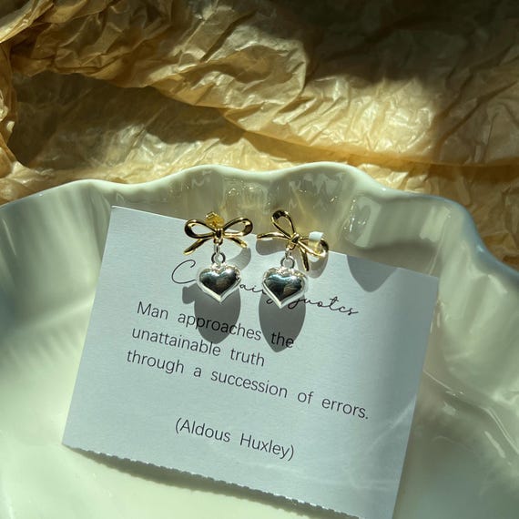 Orecchini Da Donna A Forma Di Cuore Bicolore, Con Fiocco Dorato E Goccia Argento, Ipoallergenici