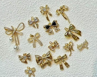 18K Gold Plated Bow Charm Pendants: Y2K Style Dainty Charms For DIY Jewelry Supplies | Elegant Charms for Necklaces Bracelets Earrings