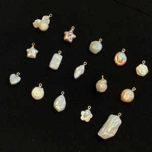 Natural Freshwater Baroque Pearl Charms - Irregular Pearl Pendants with Gold Loops for Jewelry Making DIY Necklace Earrings Craft Supplies