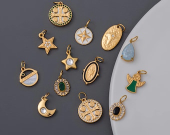 18K Gold Plated Charms | Celestial Star Moon Pendants | DIY Jewelry Making Supplies | Charms for Necklaces Bracelets Earrings | Gift for Her