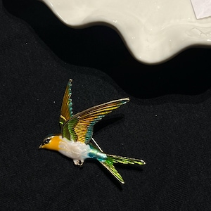 Vintage Swallow Brooch | Enamel Bird Pin | Mid Century Costume Jewelry | Wedding Accessory Gift | Rockabilly Pin for Coat Jacket Dress Scarf