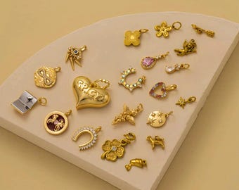 18K Gold Plated Mixed Charms Set | Love Heart Flower Animal Pendants | DIY Charm Bracelet Making Supplies | Cute Kawaii Jewelry Charms Bulk