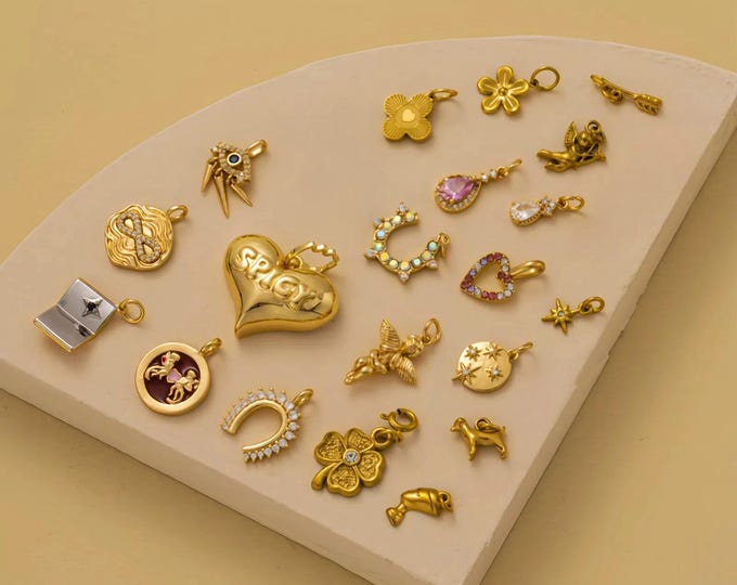 18K Gold Plated Mixed Charms Set | Love Heart Flower Animal Pendants | DIY Charm Bracelet Making Supplies | Cute Kawaii Jewelry Charms Bulk