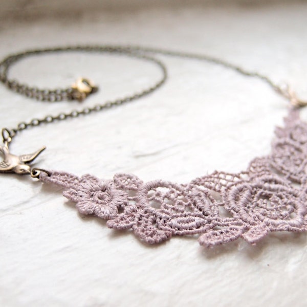 Lace Necklace - Laurelin - Rose Chrome Hazy Lilac Lavender Purple Lace Jewelry - Bridesmaid Necklace