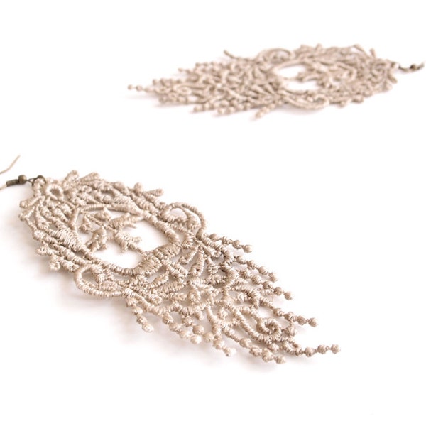 Lace Earrings - Orabella in Champagne - Bridal Earrings - Romantic Lace Jewelry For Her