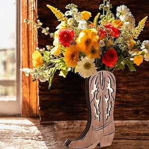 Rustikaler Cowgirl-Boot-Übertopf - Holzvase, Wandkunst, Trockenblumenhalter, hängende Verzierung für den Innenbereich