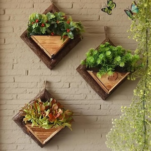 Wooden Hanging Flower Pots | Wall-Mounted Garden Planters | Ornamental Wooden Baskets for Flowers | Home Decor