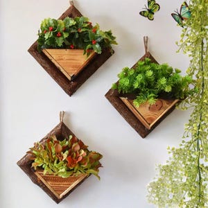 Blumentöpfe aus Holz | An der Wand befestigte Garten-Pflanzer | Ornamentale Holzkörbe für Blumen | Wohndekor